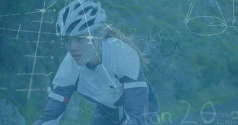 Abstract Concept of Active Female Cyclist with Mathematical Equations