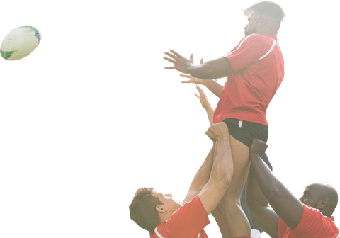 diverse rugby team lifting teammate for ball catch transparent background - Download Free Stock Videos Pikwizard.com