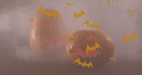 Jack-o'-Lanterns with Bat Silhouettes in Smoky Background - Download Free Stock Images Pikwizard.com