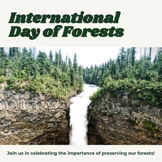 International Day of Forests Celebration with Waterfall in Lush Forest - Download Free Stock Templates Pikwizard.com