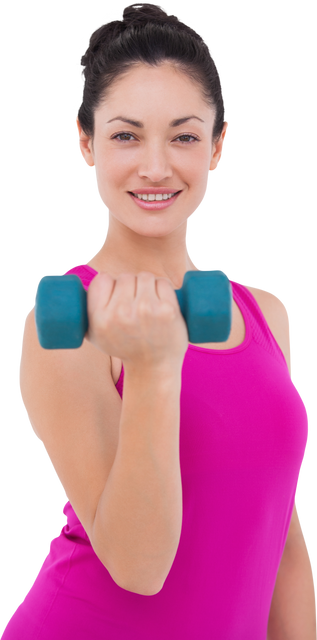 Fit Woman Smiling While Lifting Blue Dumbbell Transparent Background - Download Free Stock Videos Pikwizard.com