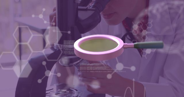 Scientist Observing Through Microscope with Data Overlay - Download Free Stock Images Pikwizard.com