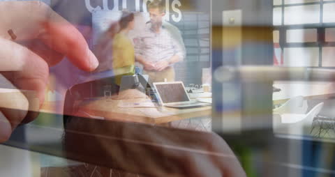 Composite of Smartwatch Use with Busy Office Team