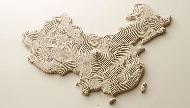 Sand sculpture of china with detailed contour patterns