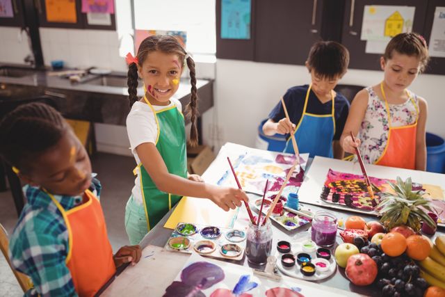 Schoolchildren Painting with Fruits in Art Class - Download Free Stock Photos Pikwizard.com