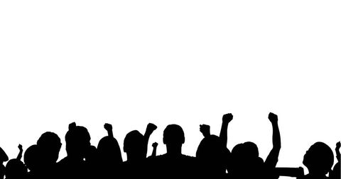 Silhouettes of Excited People Raising Arms in Celebration