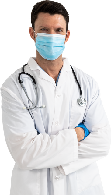 Healthcare Professional in White Coat Wearing Blue Mask on Transparent Background - Download Free Stock Videos Pikwizard.com