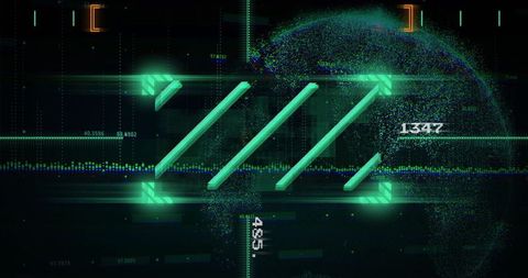 Futuristic digital interface with glowing green bars and data visualization