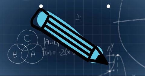 Pencil and mathematical formulae on blue background for education concepts