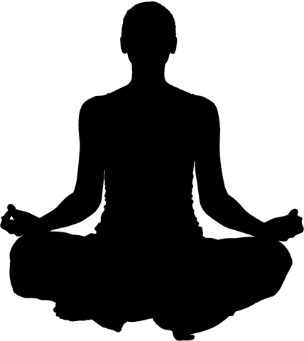 Silhouette of woman meditating in seated pose on transparent background
