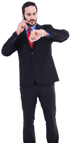transparent businessman checking watch while talking on phone - Download Free Stock Videos Pikwizard.com