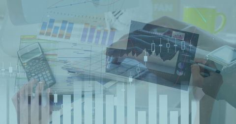 Woman Analyzing Financial Data with Digital Graphs and Charts