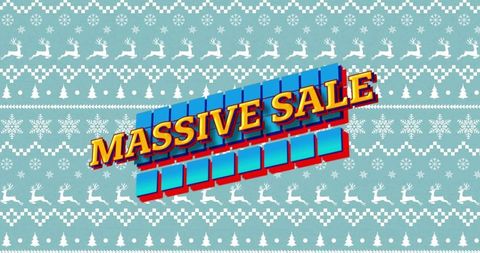 Massive sale 3d retro winter banner featuring teal knit pattern and reindeer