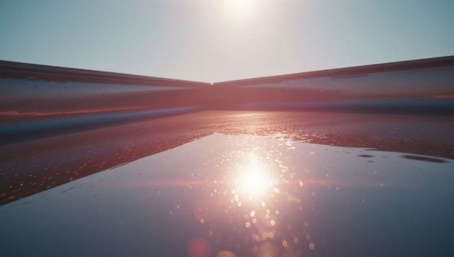 Sunlight Reflecting on Calm Water in Metallic Channel