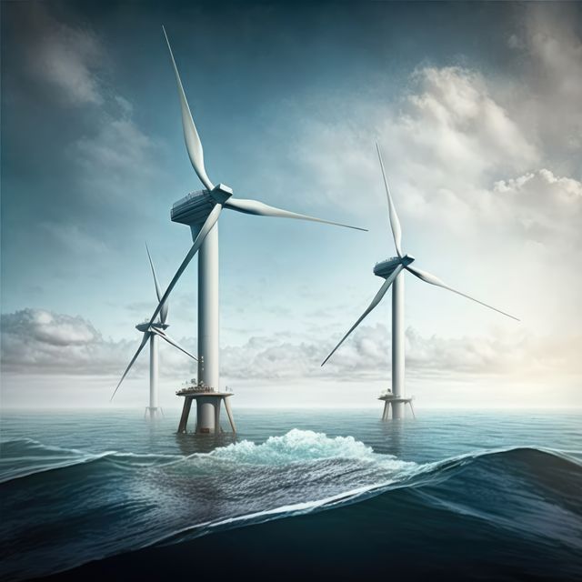 Offshore Wind Turbines in Ocean Producing Renewable Energy - Download Free Stock Images Pikwizard.com