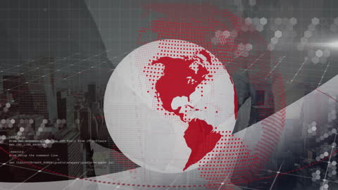 Digital Globe and Data Overlay on Modern Cityscape