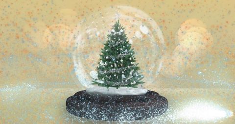 Snow Globe Christmas Tree with Sparkling Background Magic