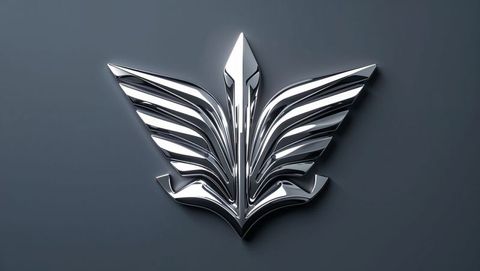 Futuristic silver winged emblem with aerodynamic design