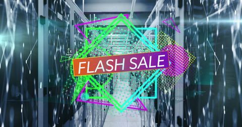 Flash Sale Banner on Neon Abstract Over Digital Servers - Download Free Stock Images Pikwizard.com