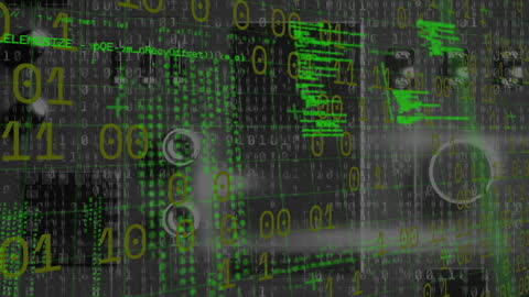 Digital Data Code Over Circuit Board Background