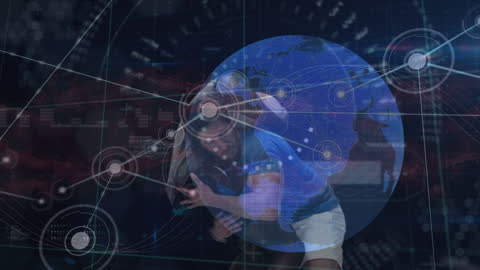 Animated Connections Overlay on Rugby Players with Digital Interface