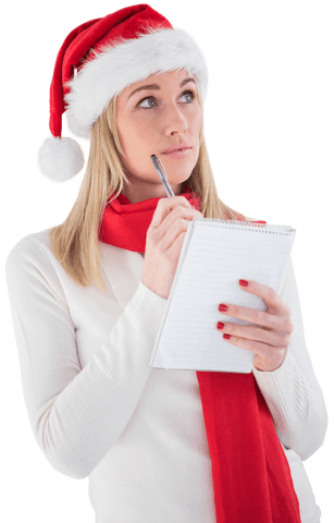 festive woman writing christmas list with pen and notepad transparent - Download Free Stock Videos Pikwizard.com