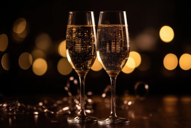 Glittering Champagne Glasses with City Night Reflections - Download Free Stock Images Pikwizard.com