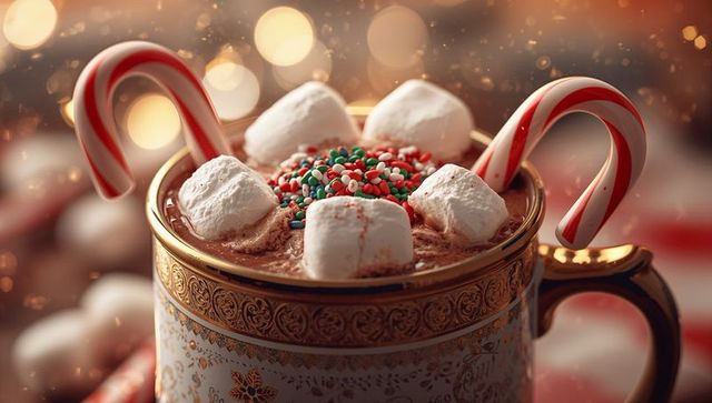 Festive Hot Cocoa with Marshmallows and Candy Canes