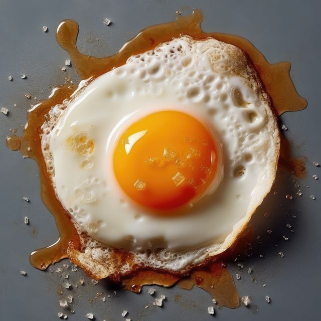 A freshly fried egg sizzles on a pan, with copy space. Capturing the simplicity of a home-cooked breakfast, the image evokes a sense of warmth and nourishment.