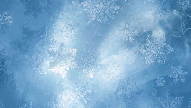 Shimmering snowflake cluster over frosted glass backdrop with crystal ice sparkles