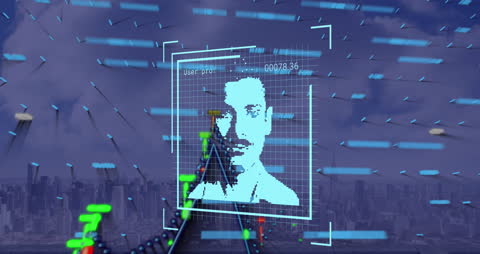 Futuristic Digital Interface with Biometric Facial Recognition