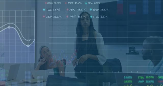 Business Presentation in Office with Financial Data Overlay - Download Free Stock Images Pikwizard.com