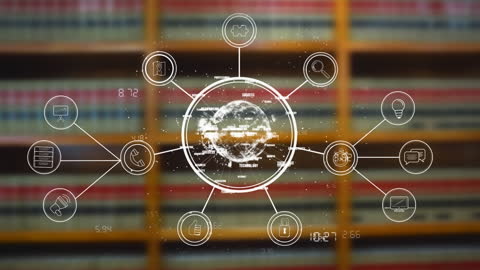 Digital Network Visualization over Library Background