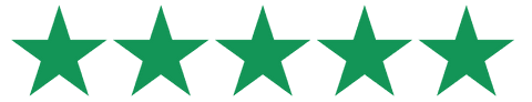 Five green stars on transparent background for reviews