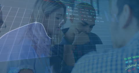 Business Professionals Analyzing Financial Data Charts Hologram