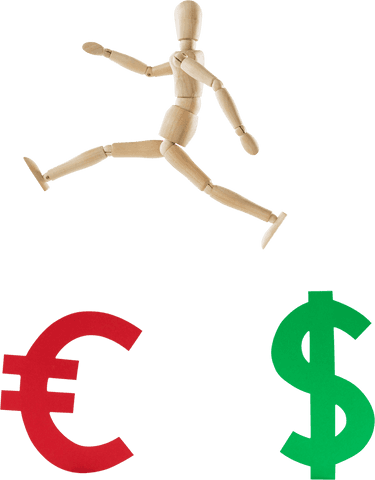 transparent wooden figurine jumping over currency symbols - Download Free Stock Videos Pikwizard.com