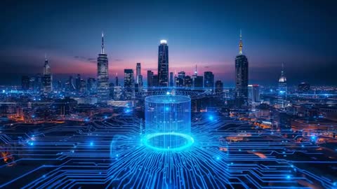 Futuristic City with Neon Circuitry and Holographic Technology