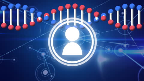 Digital Connections and DNA Icon on Blue Technology Background