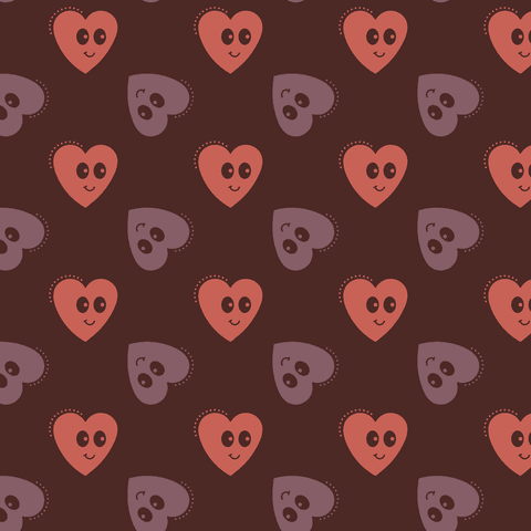Cute heart pattern with face expressions on transparent background