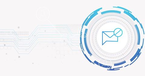 Futuristic email icon with digital circuit background