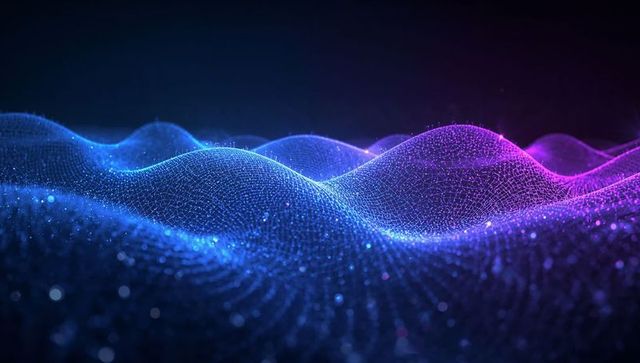 Undulating Neon Data Wave Visualizing AI Point Cloud and Wire Mesh Network