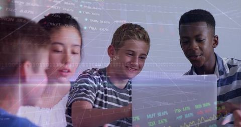 Students Collaborating on Laptop for STEM Learning, Teamwork and Digital Creativity