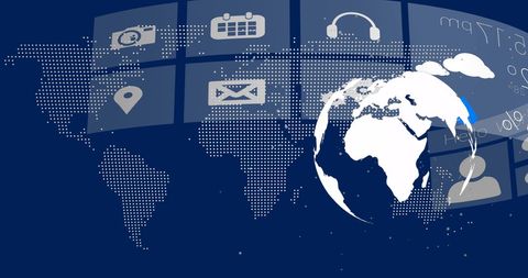 Global Digital Interface with Media Icons on World Map Background - Download Free Stock Images Pikwizard.com