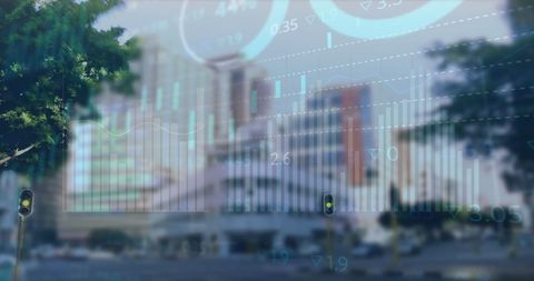 Overlay of Data Graph on City Time-lapse Symbolizing Economic Trends