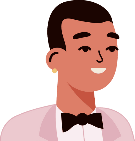Smiling Male in Pink Suit and Bow Tie on Transparent Background