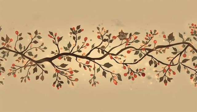 Autumn branch with red berries soft bokeh on warm beige backdrop for seasonal layouts