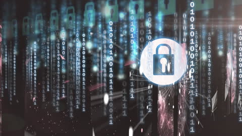 Cybersecurity Lock Overlay on Digital Binary Code