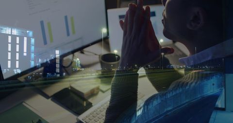 Businessman Analyzing Data with Cityscape and Digital Interface - Download Free Stock Images Pikwizard.com