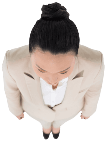 Asian businesswoman in blazer standing top view transparent background
