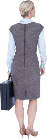 Transparent businesswoman with briefcase walking away